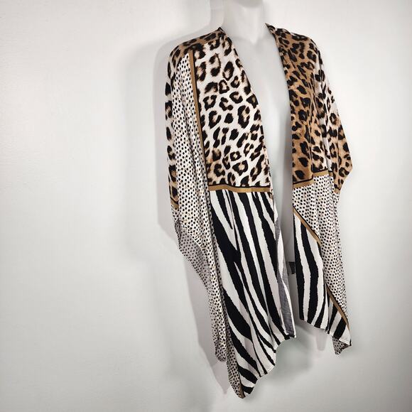 Chicos Womens Ruana Cover Wrap One Size Brown Mixed Block Animal Print Shawl - Picture 4 of 11